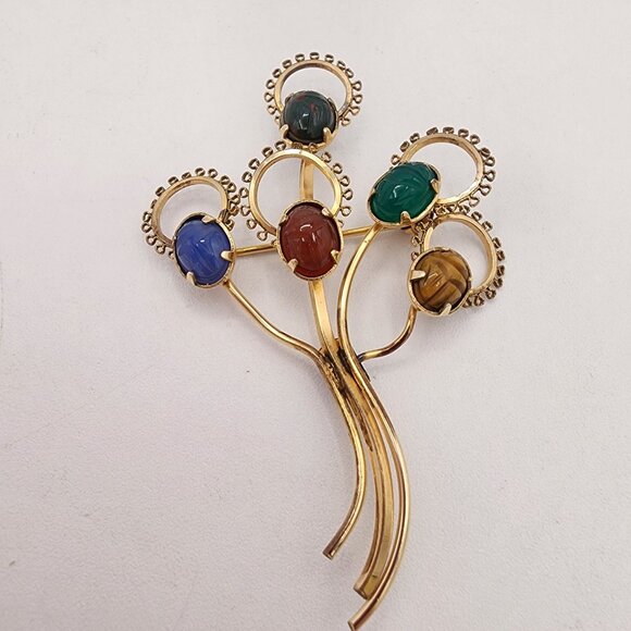 Vintage D'Or 1/20 12K GF Brooch With Multicolored Scarab Stones Fall Colors MCM - Picture 1 of 8